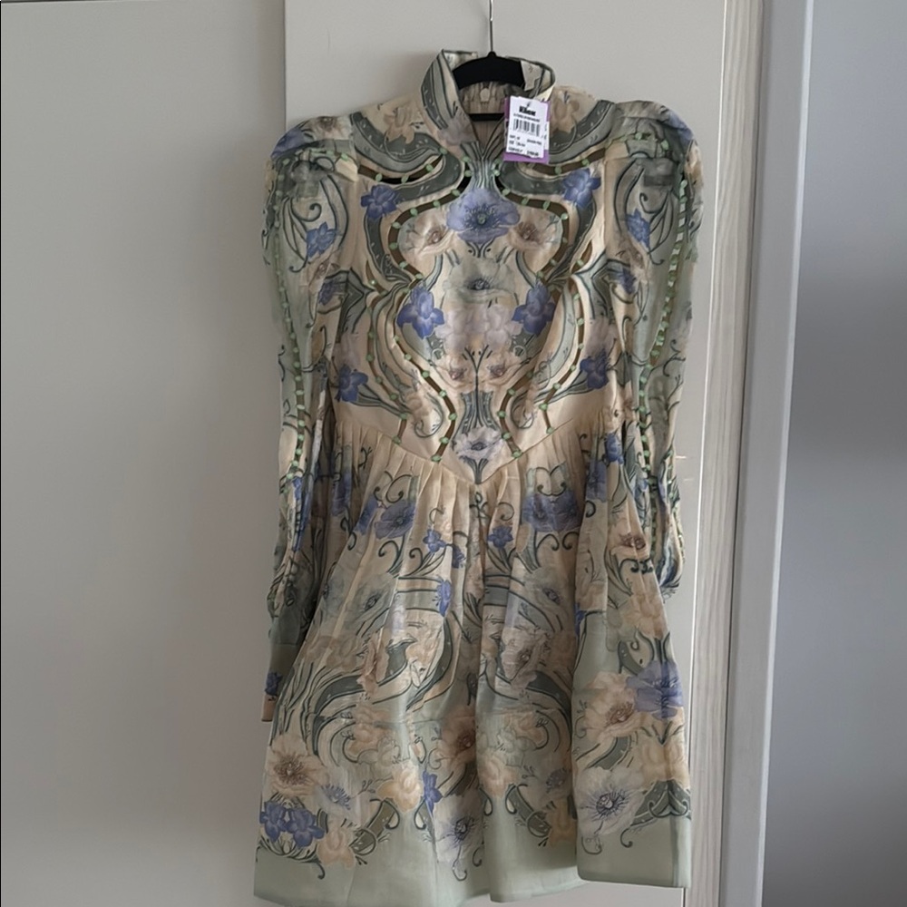 Zimmermann Tan and Blue Long Sleeve Sundress